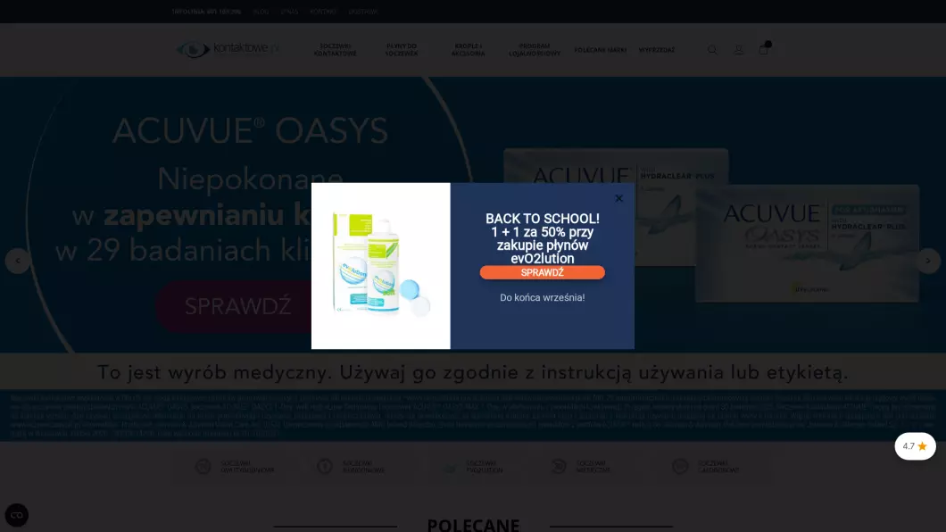 Zrzut ekranu strony Kontaktowe.pl - soczewki kontaktowe