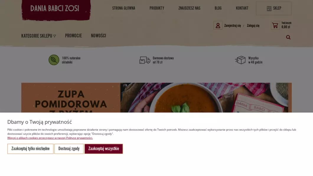 Zrzut ekranu strony Dania Babci Zosi