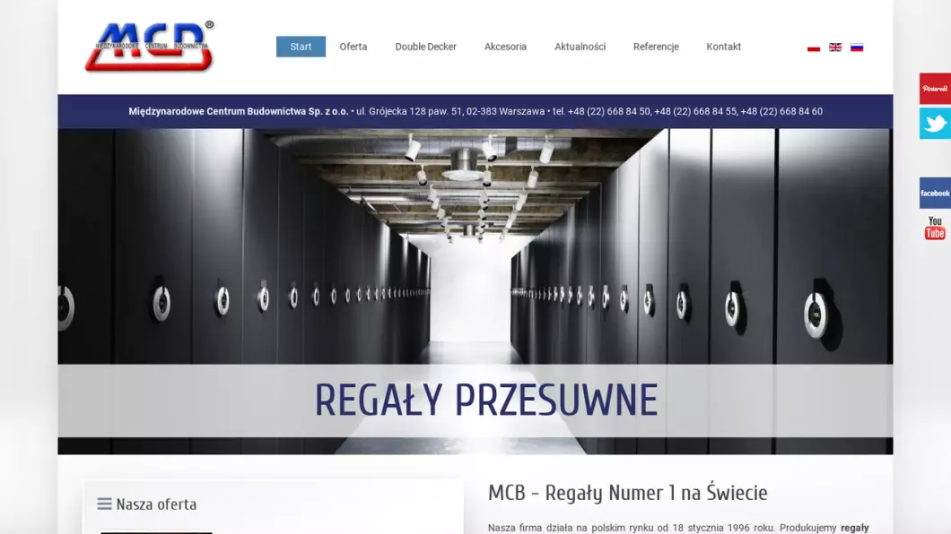 Zrzut ekranu strony Producent regałów i mebli MCB