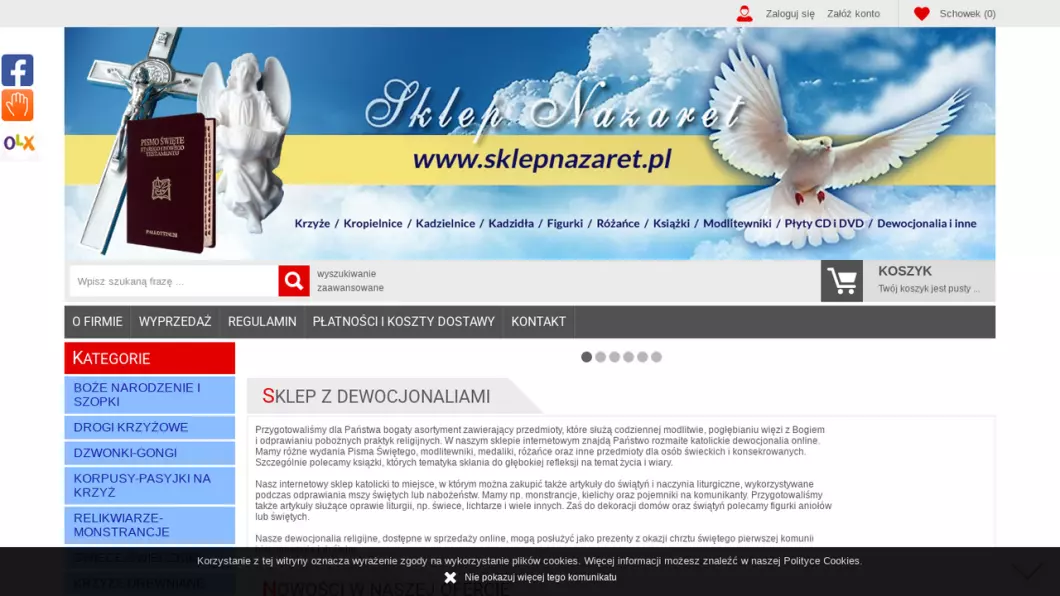 Zrzut ekranu strony Sklep z Dewocjonaliami - Nazaret