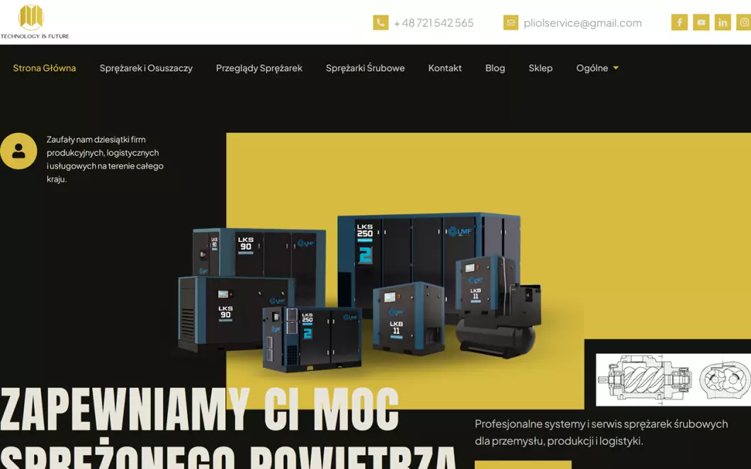 Zrzut ekranu strony Serwis sprężarek śrubowych | PLIOL KOMPRESSOREN