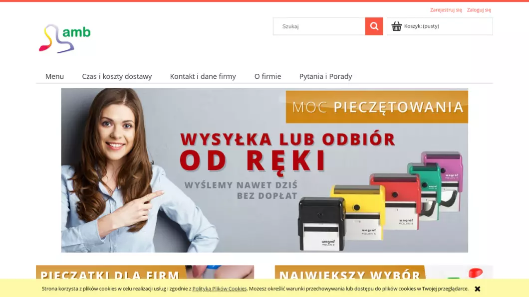 Zrzut ekranu strony Pieczątki online AMB - Wyrób pieczątek